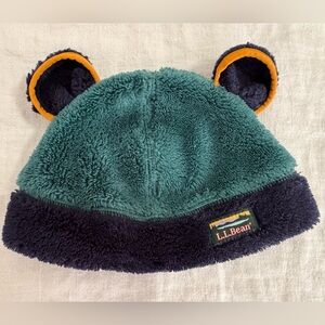 L.L. Bean Toddler Fleece Hi-Pile Hat with Bear Ears - Teal & Navy - 6-12 months